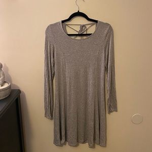 NWOT Forever 21 Grey Long Sleeve Lace-Up Back Skater Dress